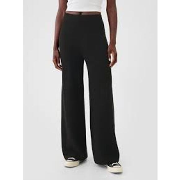 NEW Gap Cashsoft Shaker-Stitch Black High Rise Rib Wide Leg Sweater Pants Size M - Picture 1 of 5